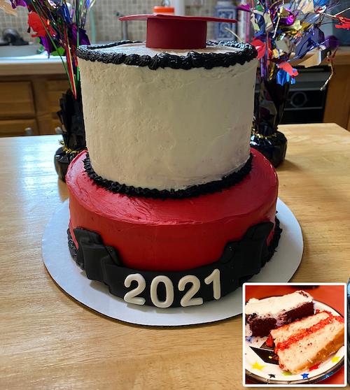 2-Tier Graduation Cake, Frosted with Fondant Decor (2021) 2-Tier Graduation Cake, Frosted with Fondant Decor (2021)
